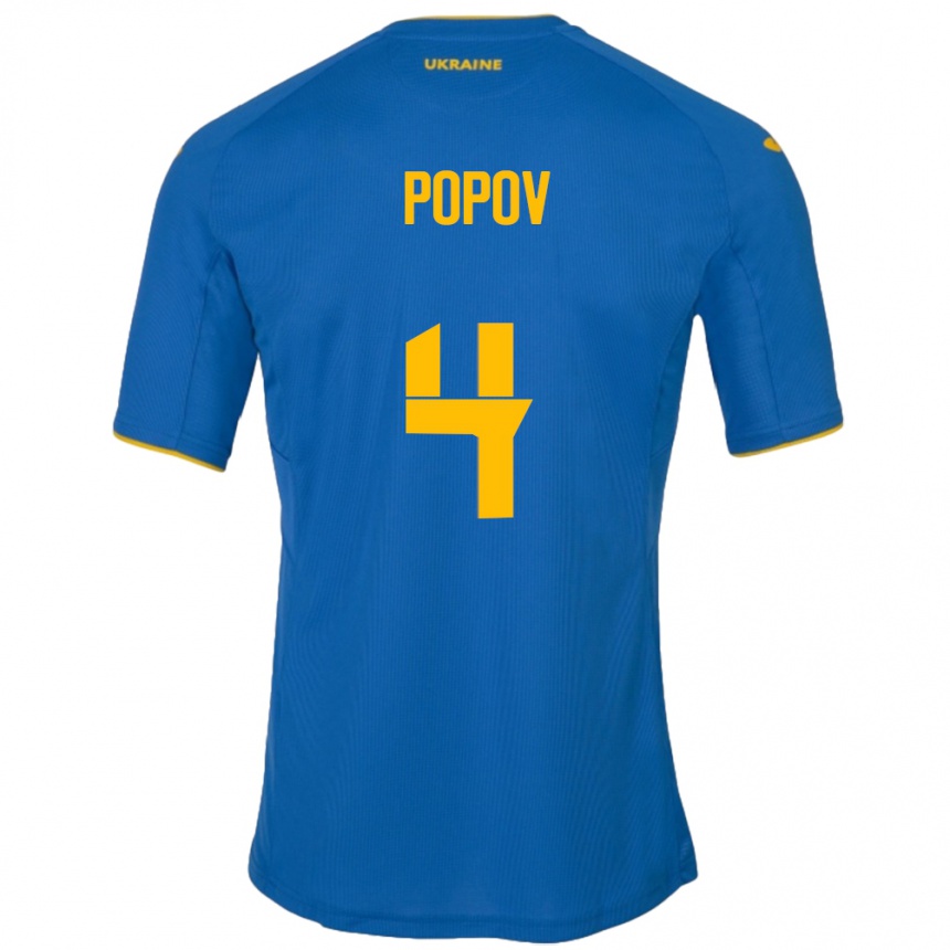 Vaikiškas Ukraina Denys Popov #4 Mėlyna Išvykos Marškinėliai 24-26 T-Shirt