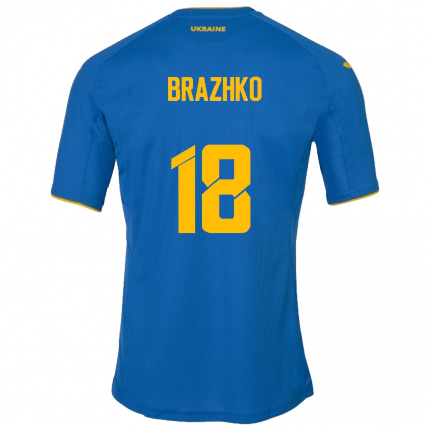 Vaikiškas Ukraina Volodymyr Brazhko #18 Mėlyna Išvykos Marškinėliai 24-26 T-Shirt