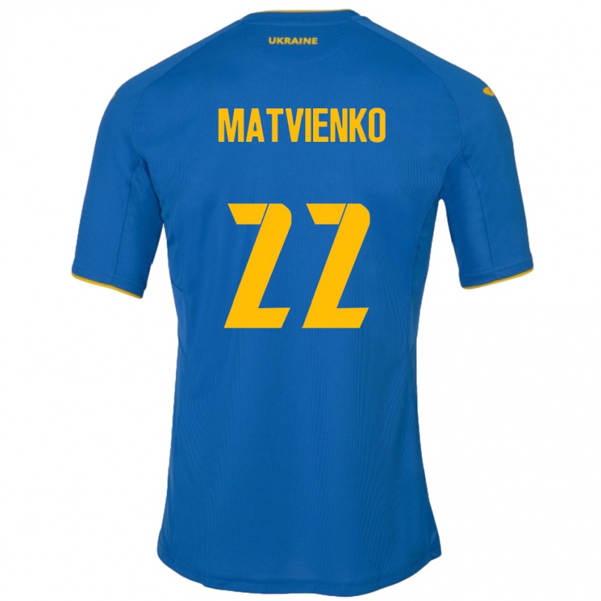 Vaikiškas Ukraina Mykola Matvienko #22 Mėlyna Išvykos Marškinėliai 24-26 T-Shirt