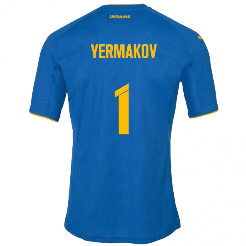 Vaikiškas Ukraina Georgiy Yermakov #1 Mėlyna Išvykos Marškinėliai 24-26 T-Shirt