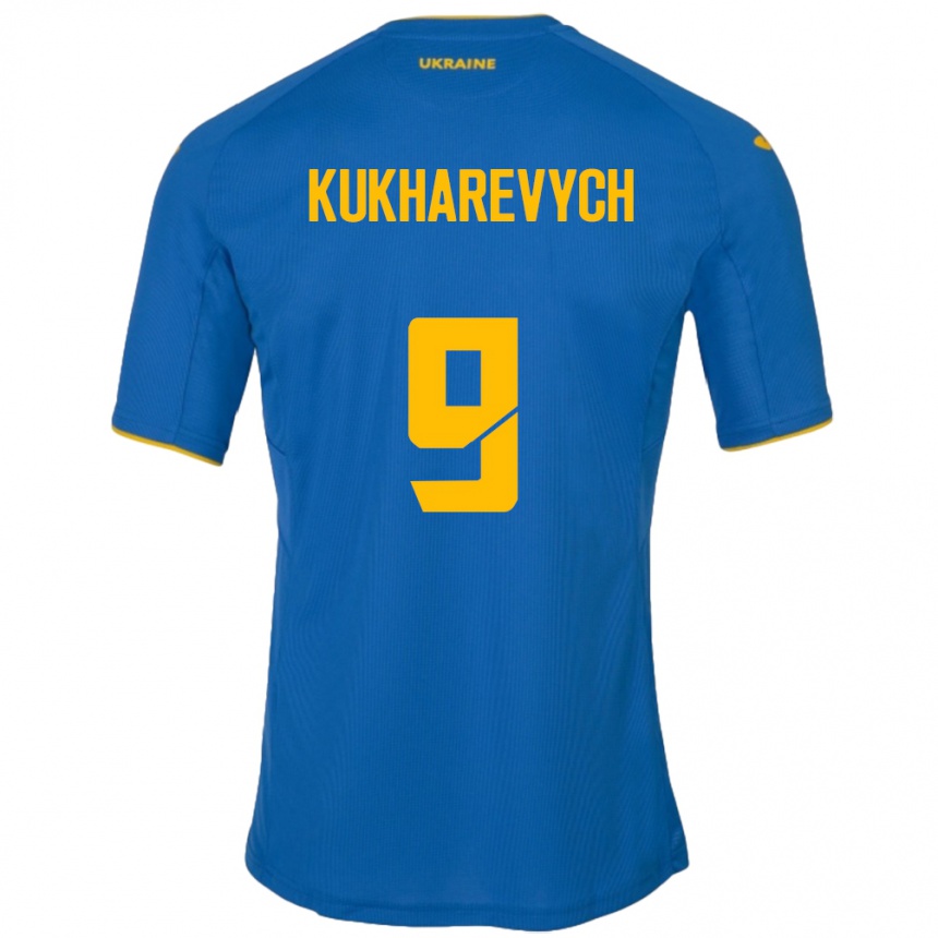 Vaikiškas Ukraina Mykola Kukharevych #9 Mėlyna Išvykos Marškinėliai 24-26 T-Shirt