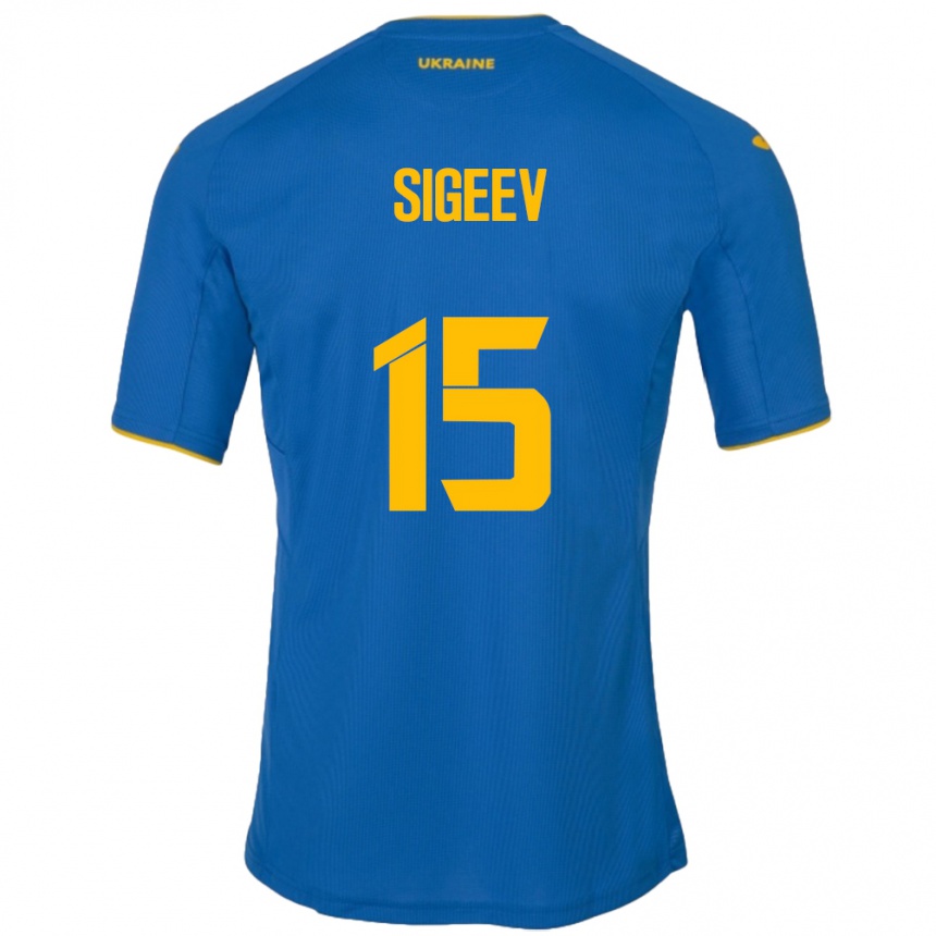 Vaikiškas Ukraina Kyrylo Sigeev #15 Mėlyna Išvykos Marškinėliai 24-26 T-Shirt