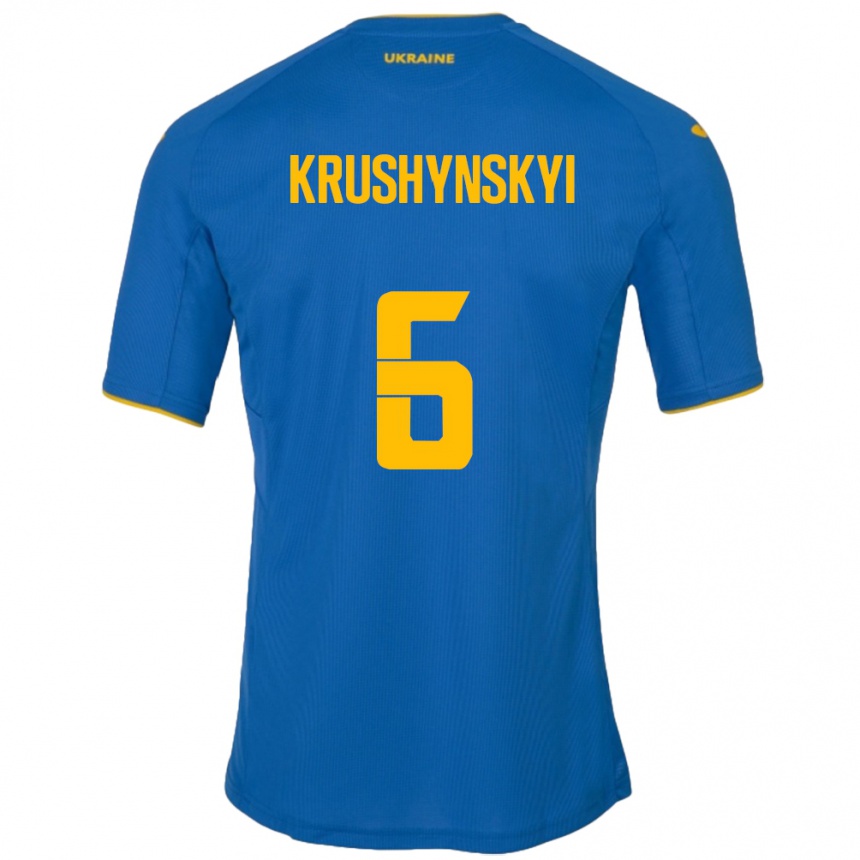 Vaikiškas Ukraina Borys Krushynskyi #6 Mėlyna Išvykos Marškinėliai 24-26 T-Shirt