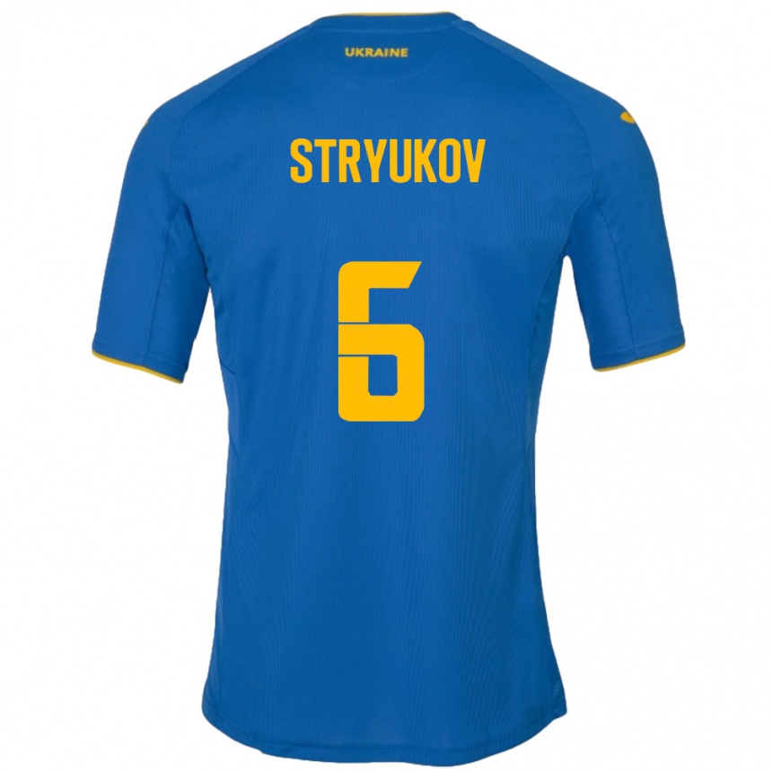 Vaikiškas Ukraina Maksym Stryukov #6 Mėlyna Išvykos Marškinėliai 24-26 T-Shirt