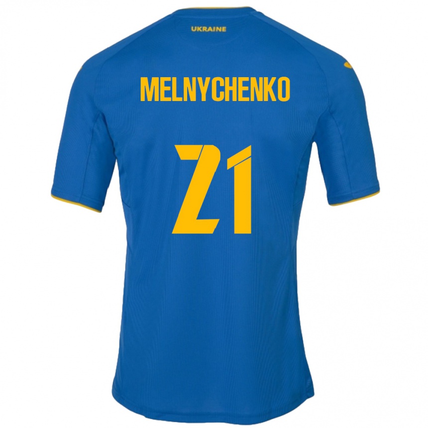 Vaikiškas Ukraina Maksym Melnychenko #21 Mėlyna Išvykos Marškinėliai 24-26 T-Shirt