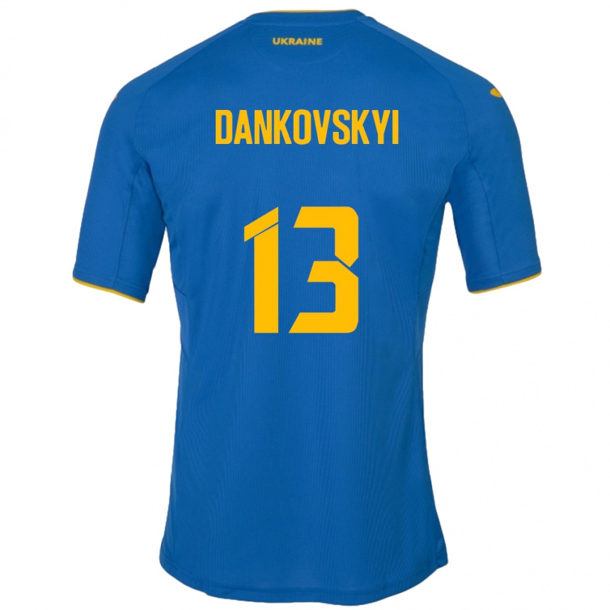 Vaikiškas Ukraina Yegor Dankovskyi #13 Mėlyna Išvykos Marškinėliai 24-26 T-Shirt