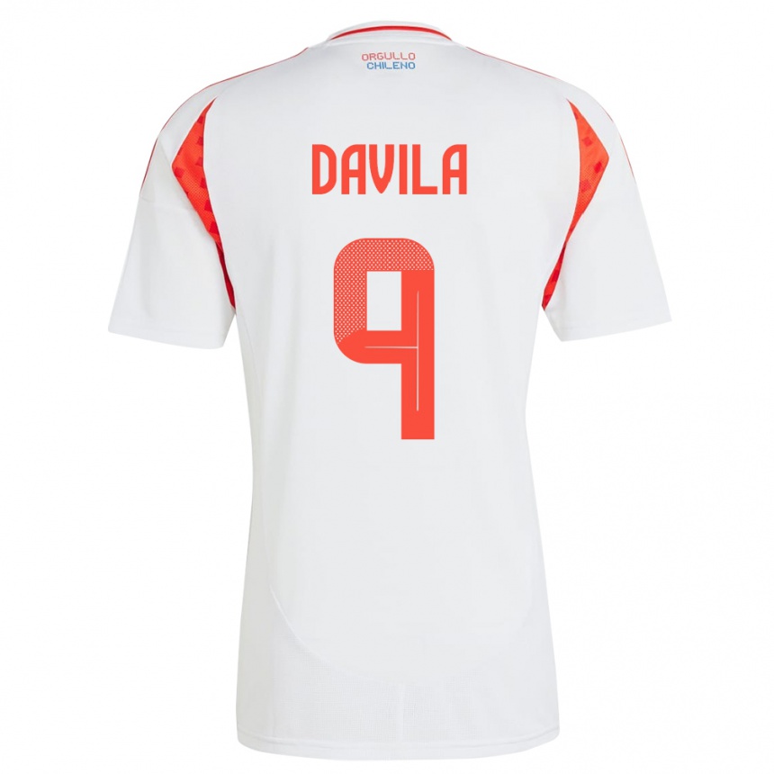 Vaikiškas Čilė Víctor Dávila #9 Baltas Išvykos Marškinėliai 24-26 T-Shirt