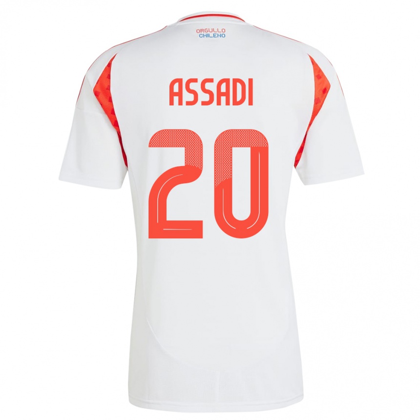 Vaikiškas Čilė Lucas Assadi #20 Baltas Išvykos Marškinėliai 24-26 T-Shirt