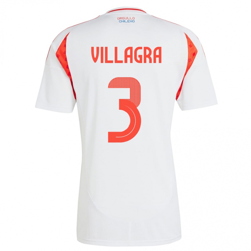 Vaikiškas Čilė Jonathan Villagra #3 Baltas Išvykos Marškinėliai 24-26 T-Shirt