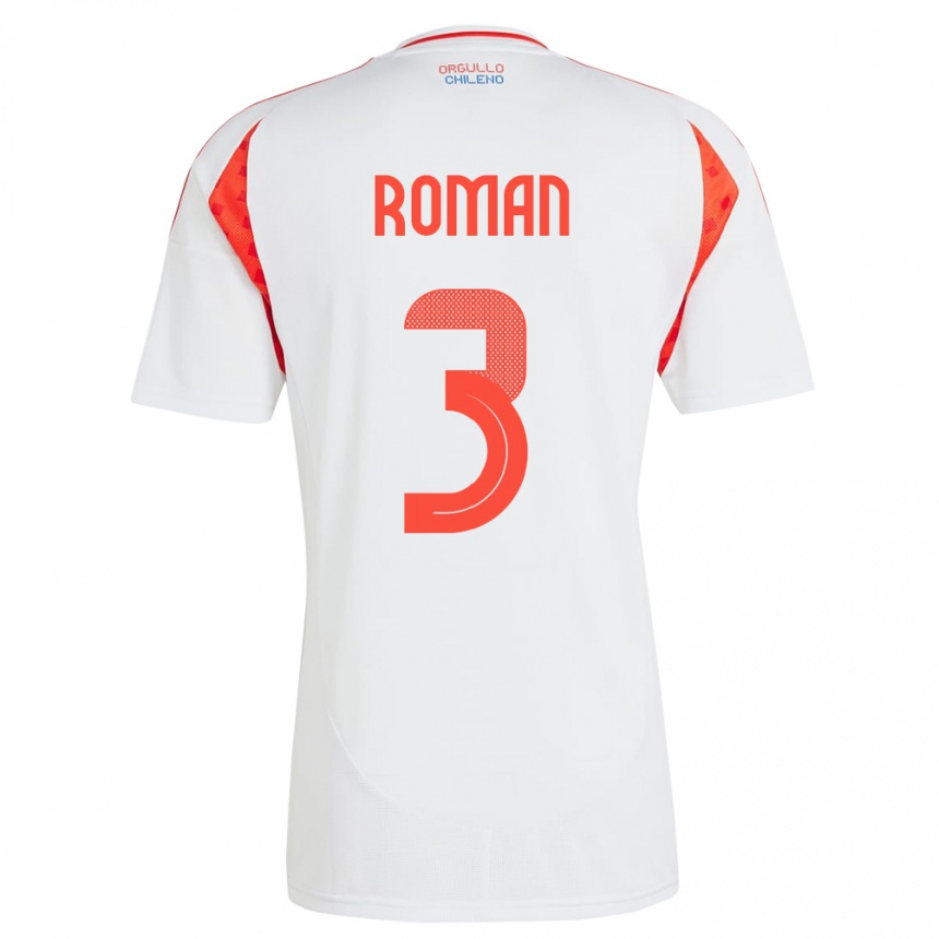 Vaikiškas Čilė Iván Román #3 Baltas Išvykos Marškinėliai 24-26 T-Shirt