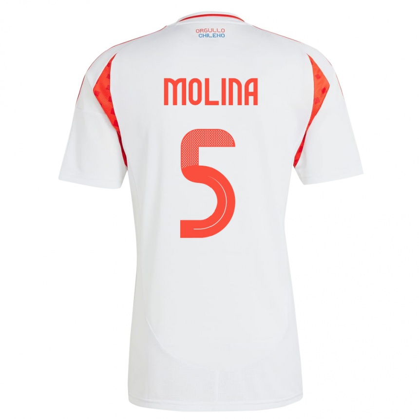 Vaikiškas Čilė Benjamín Molina #5 Baltas Išvykos Marškinėliai 24-26 T-Shirt