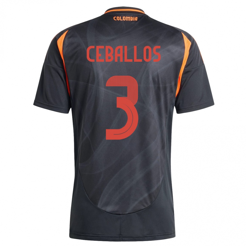 Vaikiškas Kolumbija Brayan Ceballos #3 Juoda Išvykos Marškinėliai 24-26 T-Shirt