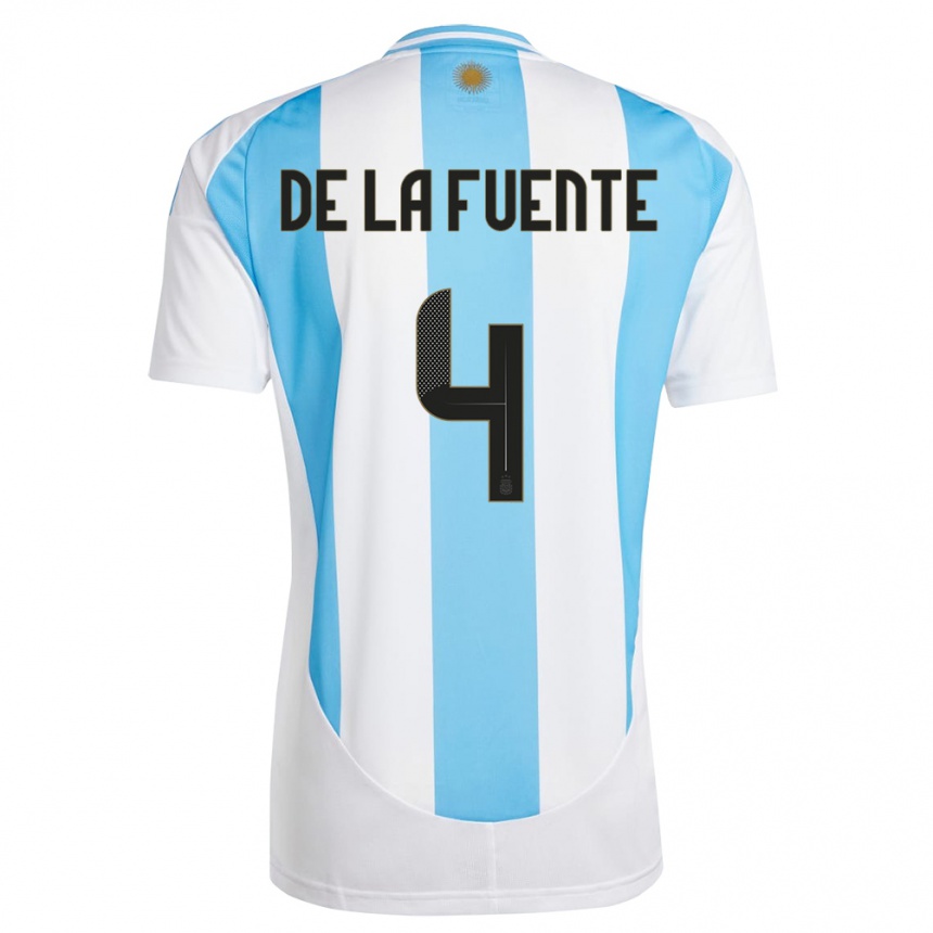 Vyrai Argentina Hernan De La Fuente #4 Balta Mėlyna Namų Marškinėliai 24-26 T-Shirt