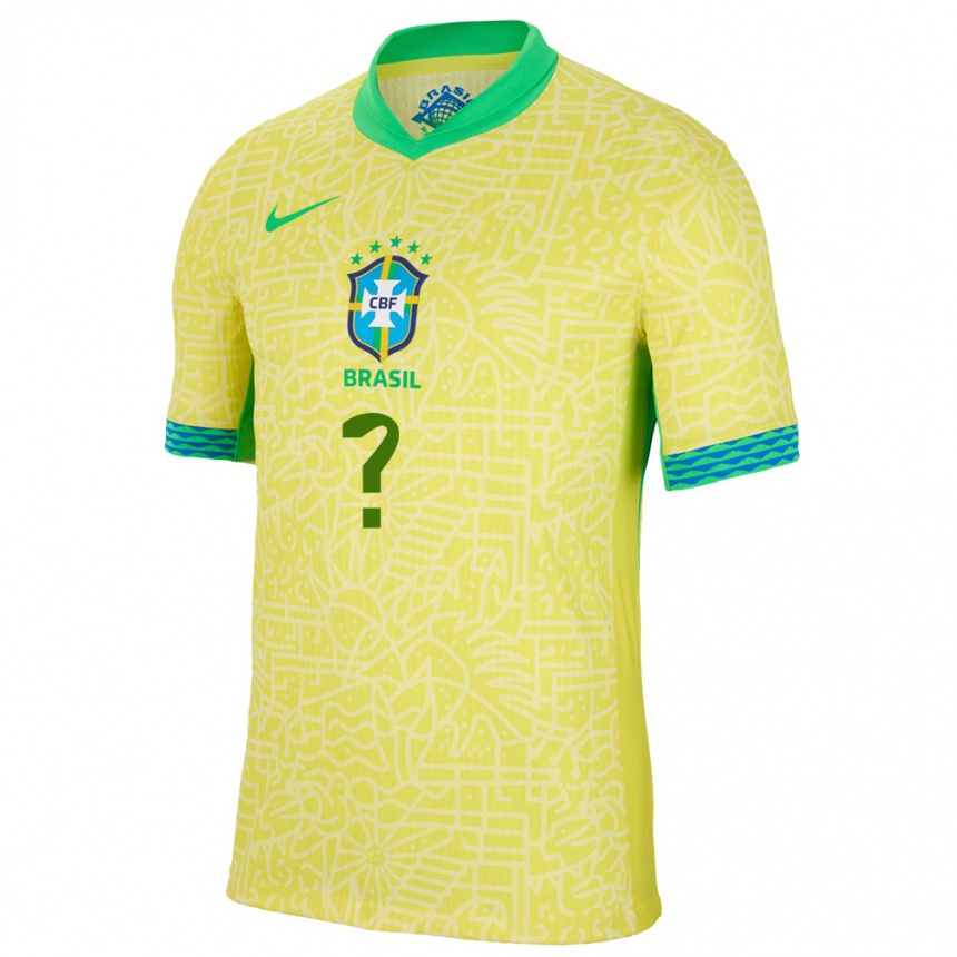 Vyrai Brazilija Jūsų Vardas #0 Geltona Namų Marškinėliai 24-26 T-Shirt