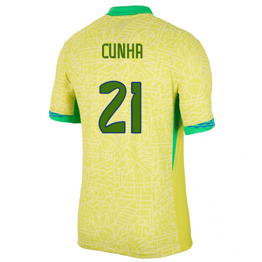 Vyrai Brazilija Matheus Cunha #21 Geltona Namų Marškinėliai 24-26 T-Shirt