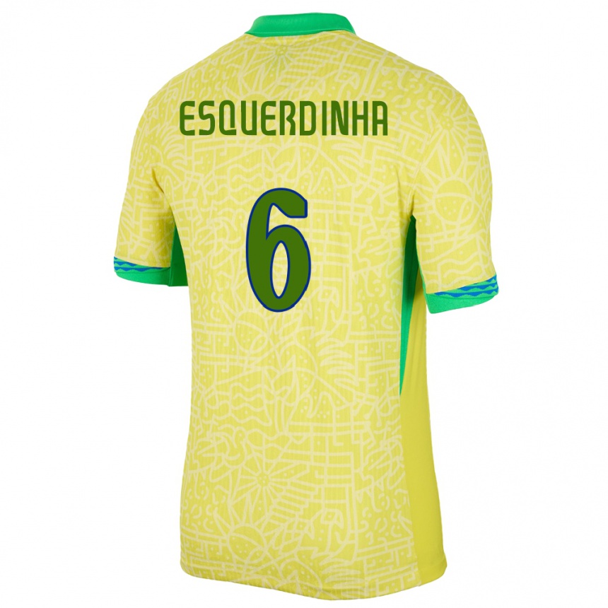 Vyrai Brazilija Esquerdinha #6 Geltona Namų Marškinėliai 24-26 T-Shirt