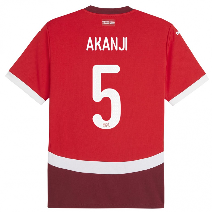 Vyrai Šveicarija Manuel Akanji #5 Raudona Namų Marškinėliai 24-26 T-Shirt