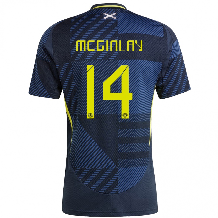 Vyrai Škotija Aiden Mcginlay #14 Tamsiai Mėlyna Namų Marškinėliai 24-26 T-Shirt