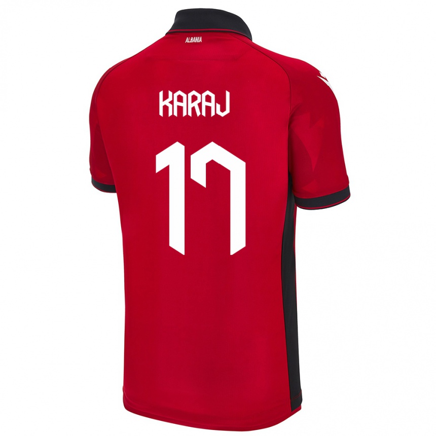 Vyrai Albanija Eraldo Karaj #17 Raudona Namų Marškinėliai 24-26 T-Shirt