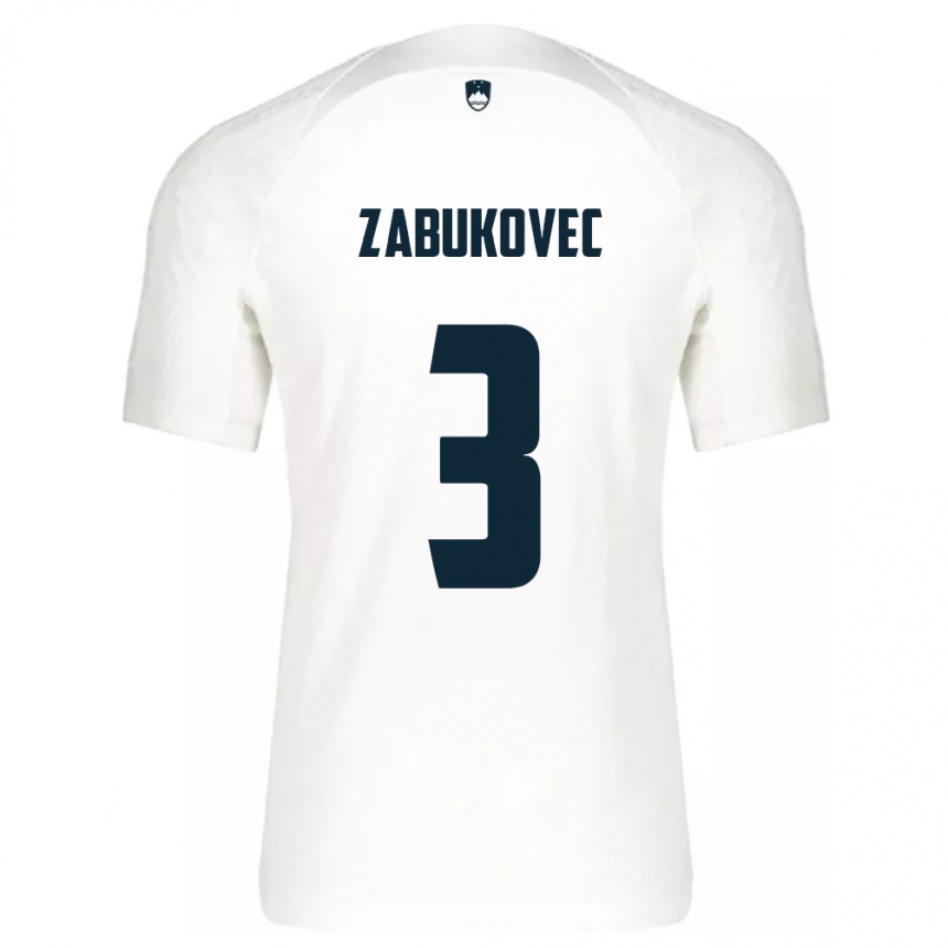 Vyrai Slovėnija Anze Zabukovec #3 Baltas Namų Marškinėliai 24-26 T-Shirt