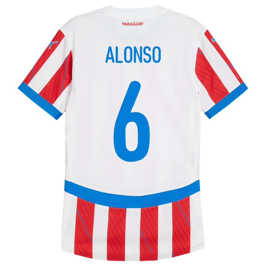 Vyrai Paragvajus Júnior Alonso #6 Balta Raudona Namų Marškinėliai 24-26 T-Shirt