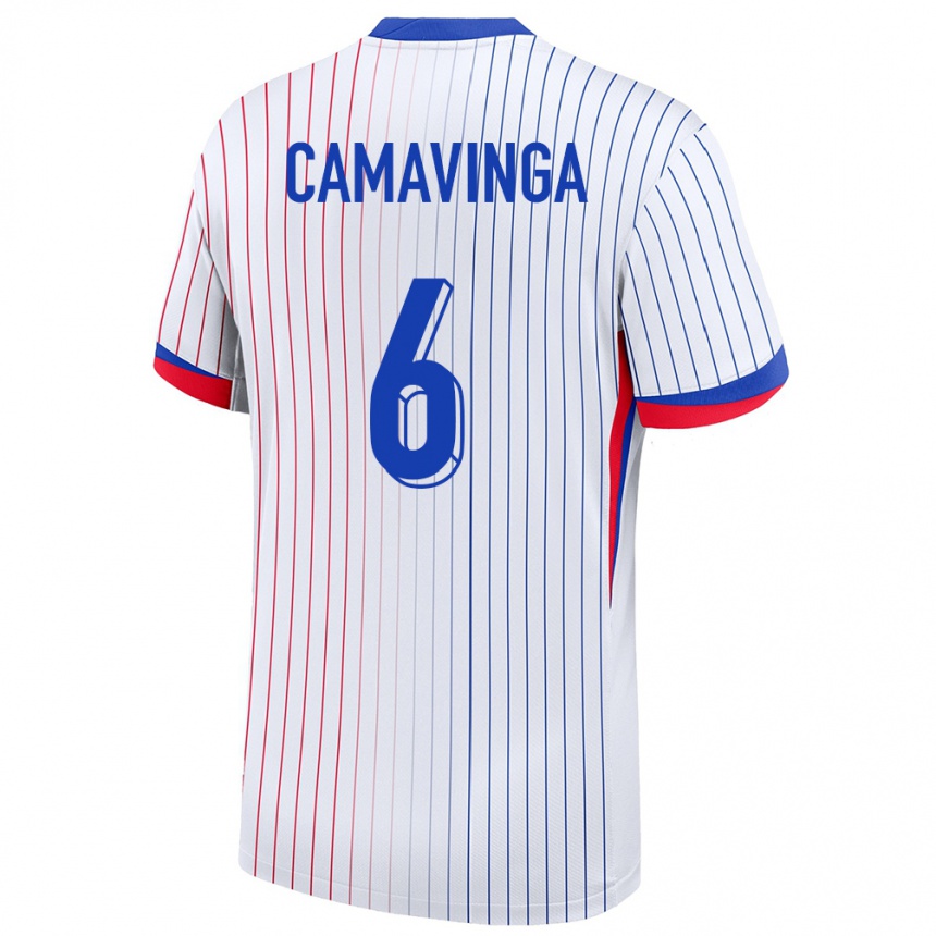 Vyrai Prancūzija Eduardo Camavinga #6 Baltas Išvykos Marškinėliai 24-26 T-Shirt