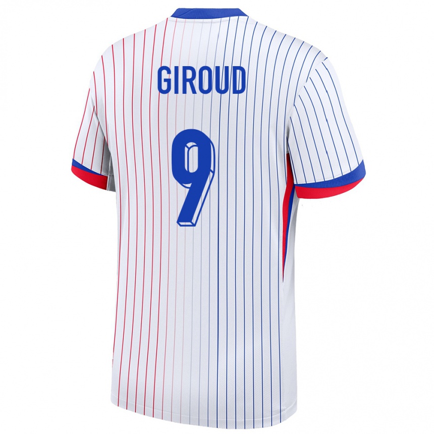 Vyrai Prancūzija Olivier Giroud #9 Baltas Išvykos Marškinėliai 24-26 T-Shirt