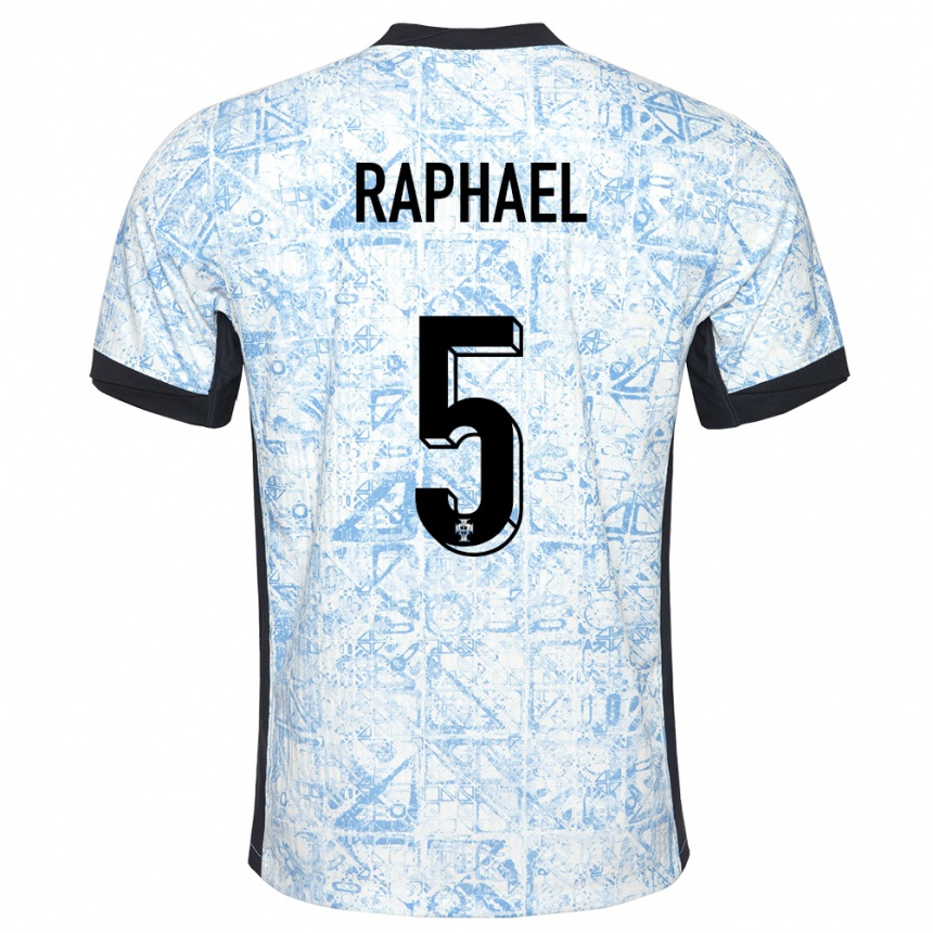 Vyrai Portugalija Raphael Guerreiro #5 Kreminė Mėlyna Išvykos Marškinėliai 24-26 T-Shirt