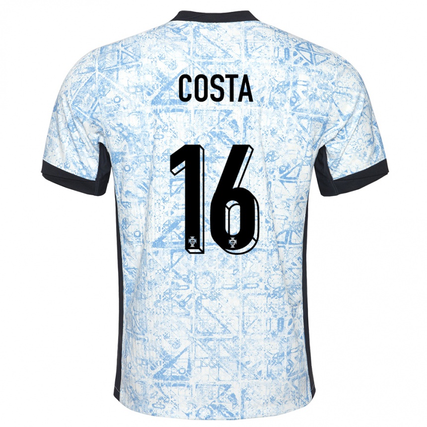 Vyrai Portugalija David Costa #16 Kreminė Mėlyna Išvykos Marškinėliai 24-26 T-Shirt