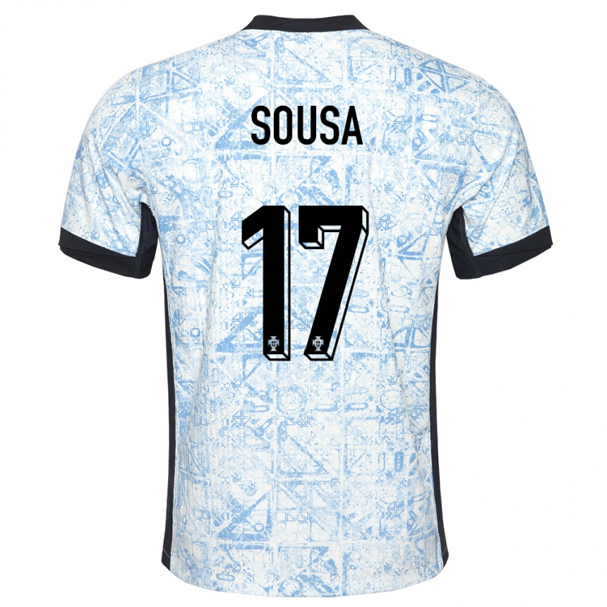 Vyrai Portugalija Vasco Sousa #17 Kreminė Mėlyna Išvykos Marškinėliai 24-26 T-Shirt