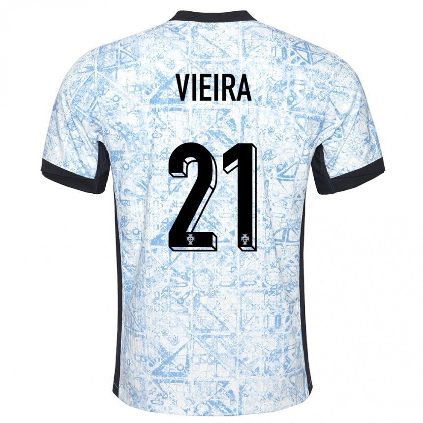 Vyrai Portugalija Fabio Vieira #21 Kreminė Mėlyna Išvykos Marškinėliai 24-26 T-Shirt