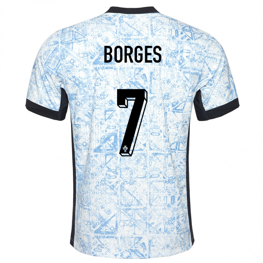 Vyrai Portugalija Carlos Borges #7 Kreminė Mėlyna Išvykos Marškinėliai 24-26 T-Shirt