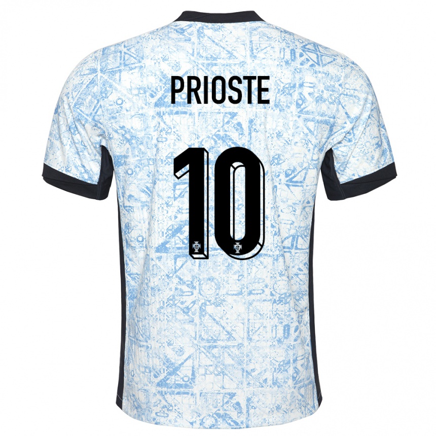 Vyrai Portugalija Diogo Prioste #10 Kreminė Mėlyna Išvykos Marškinėliai 24-26 T-Shirt