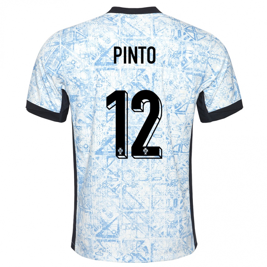 Vyrai Portugalija Diogo Pinto #12 Kreminė Mėlyna Išvykos Marškinėliai 24-26 T-Shirt