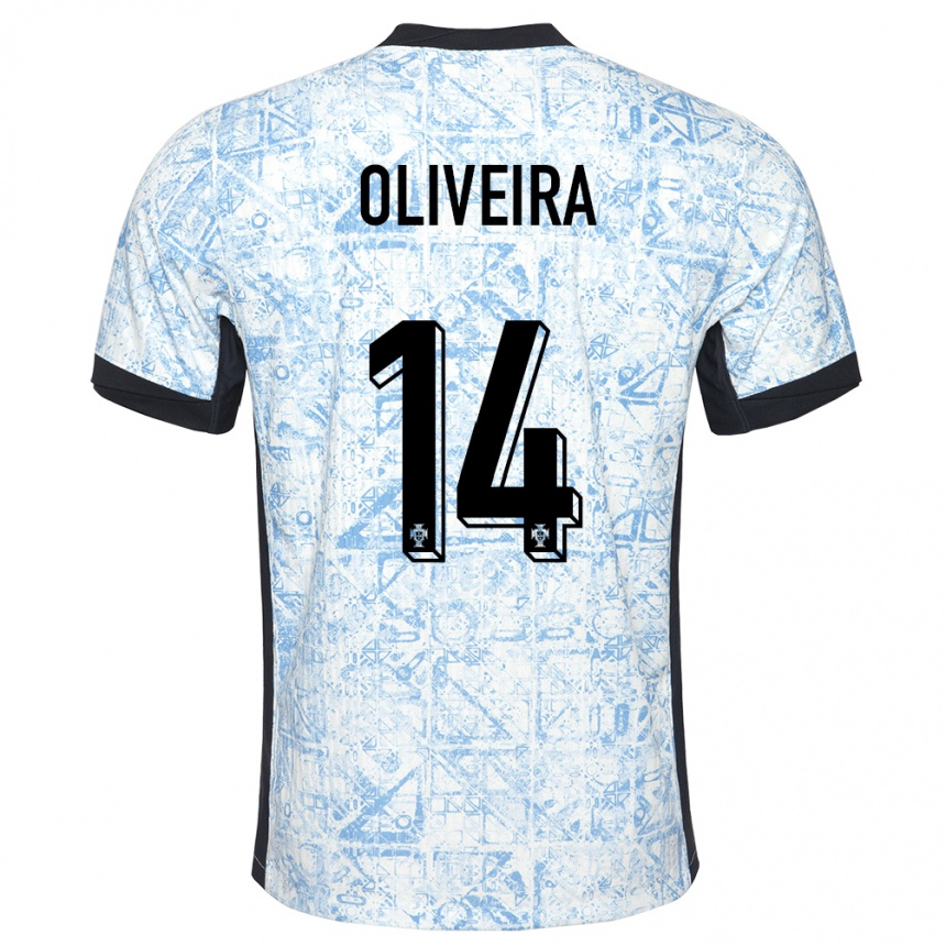 Vyrai Portugalija Hugo Oliveira #14 Kreminė Mėlyna Išvykos Marškinėliai 24-26 T-Shirt