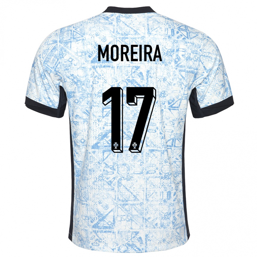 Vyrai Portugalija Afonso Moreira #17 Kreminė Mėlyna Išvykos Marškinėliai 24-26 T-Shirt