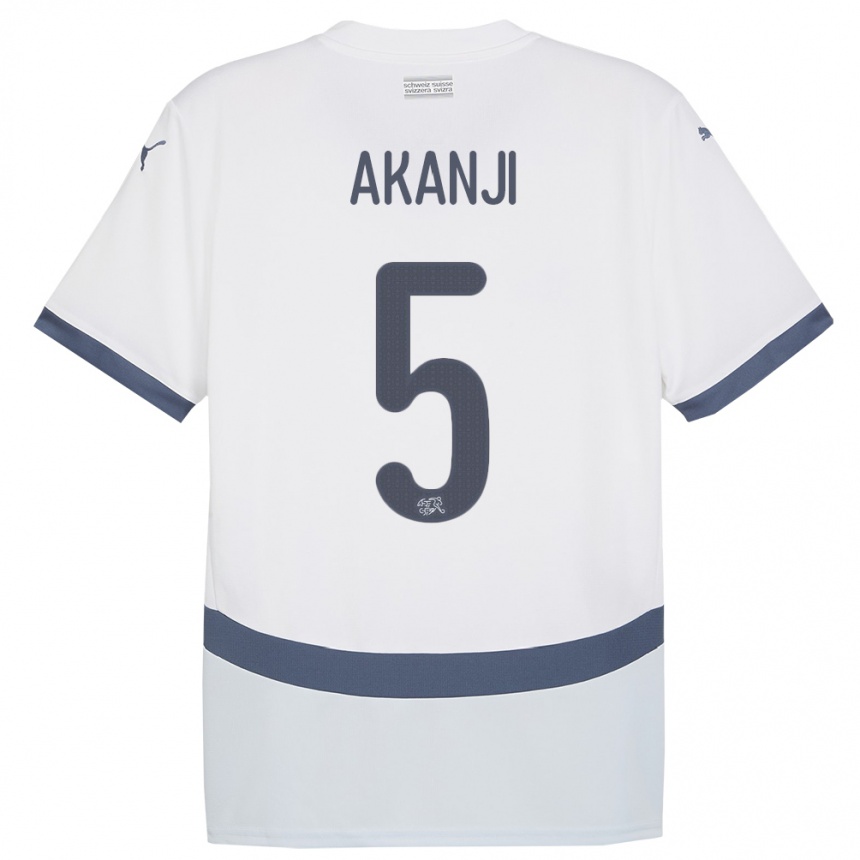 Vyrai Šveicarija Manuel Akanji #5 Baltas Išvykos Marškinėliai 24-26 T-Shirt