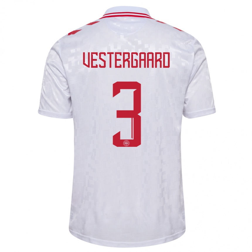 Vyrai Danija Jannik Vestergaard #3 Baltas Išvykos Marškinėliai 24-26 T-Shirt