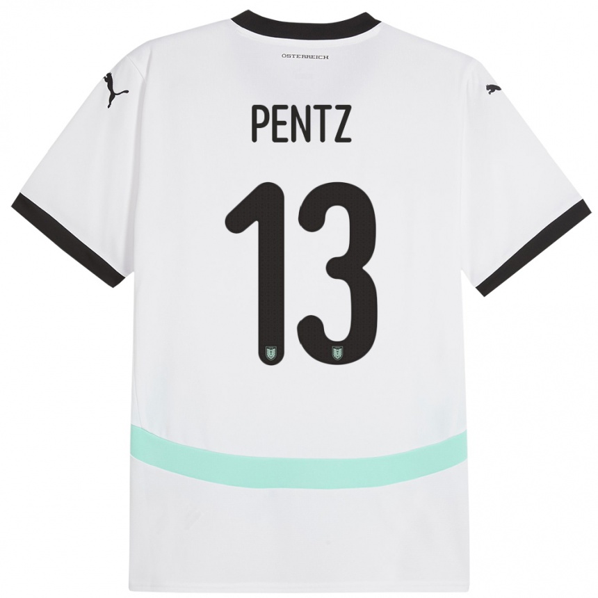 Vyrai Austrija Patrick Pentz #13 Baltas Išvykos Marškinėliai 24-26 T-Shirt