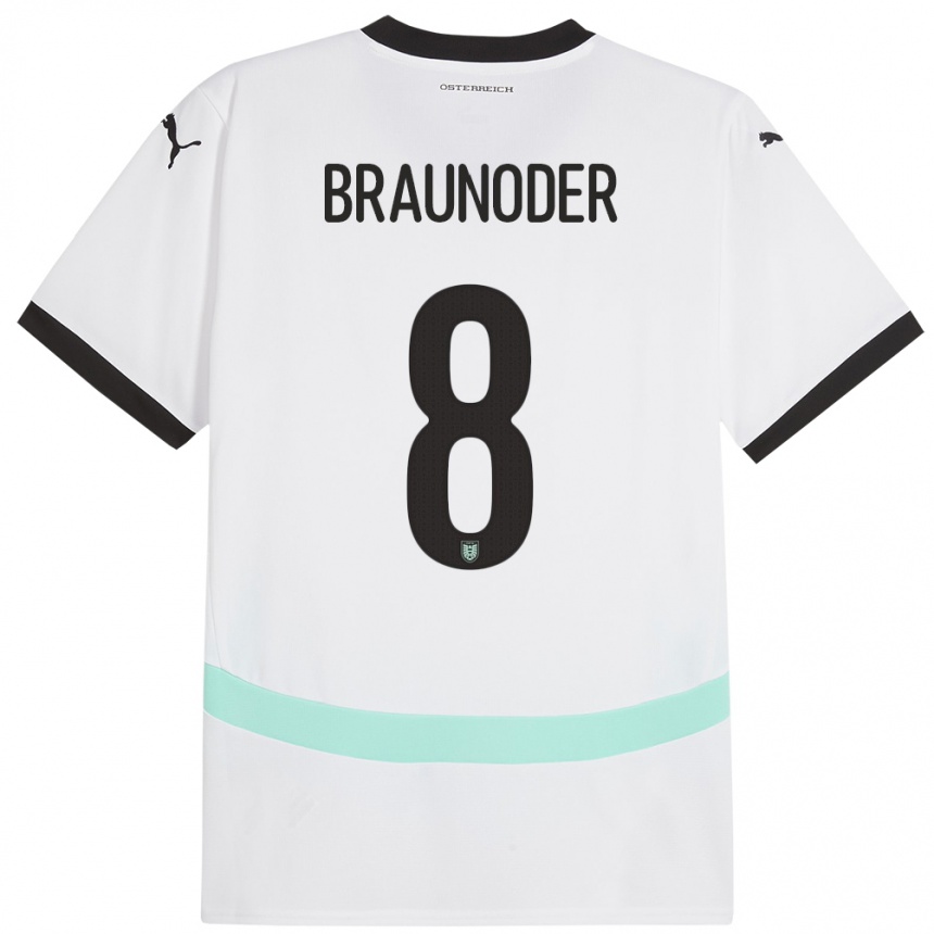 Vyrai Austrija Matthias Braunöder #8 Baltas Išvykos Marškinėliai 24-26 T-Shirt