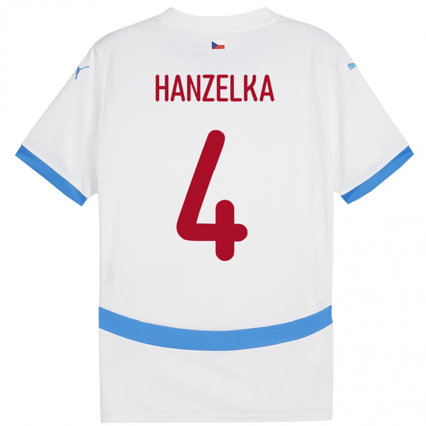 Vyrai Čekija Denis Hanzelka #4 Baltas Išvykos Marškinėliai 24-26 T-Shirt