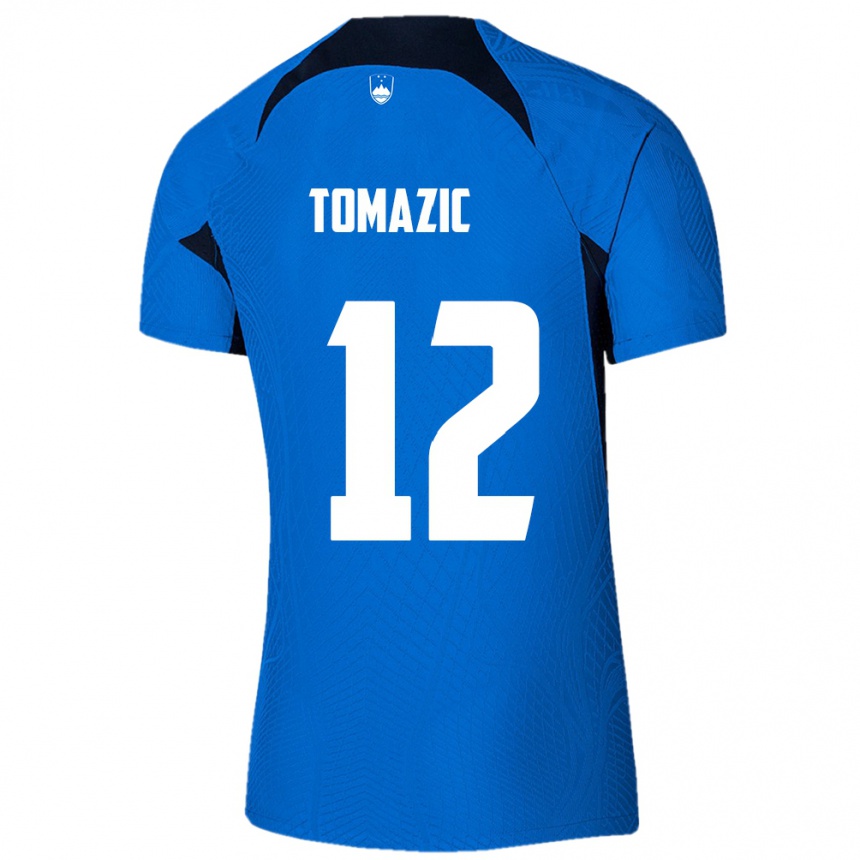 Vyrai Slovėnija Lukas Tomazic #12 Mėlyna Išvykos Marškinėliai 24-26 T-Shirt