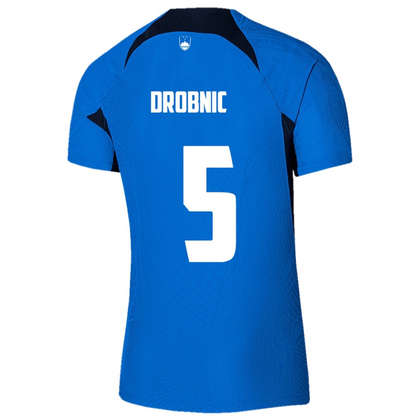 Vyrai Slovėnija Dominik Drobnic #5 Mėlyna Išvykos Marškinėliai 24-26 T-Shirt