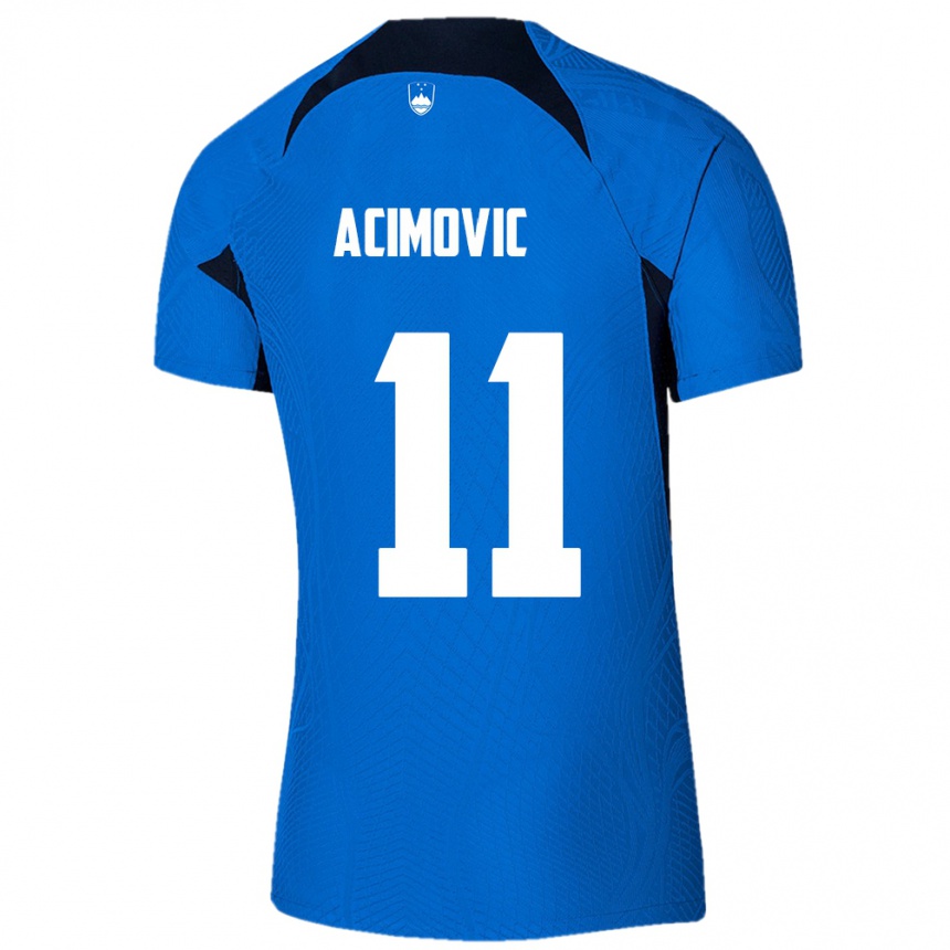 Vyrai Slovėnija Mateo Acimovic #11 Mėlyna Išvykos Marškinėliai 24-26 T-Shirt