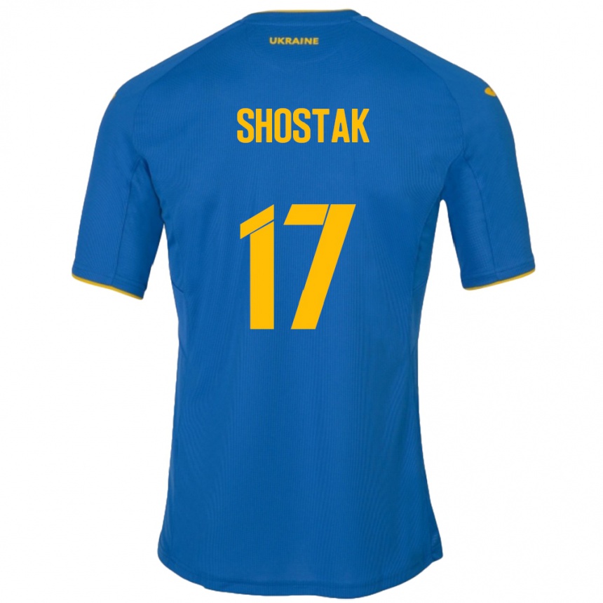 Vyrai Ukraina Denys Shostak #17 Mėlyna Išvykos Marškinėliai 24-26 T-Shirt