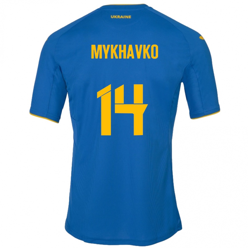 Vyrai Ukraina Taras Mykhavko #14 Mėlyna Išvykos Marškinėliai 24-26 T-Shirt