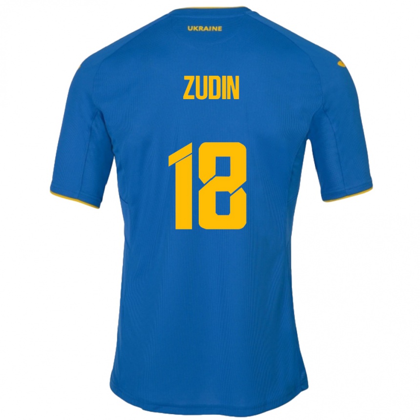 Vyrai Ukraina Dmytro Zudin #18 Mėlyna Išvykos Marškinėliai 24-26 T-Shirt