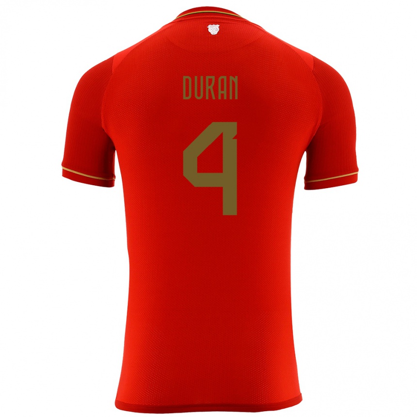 Vyrai Bolivija Denilson Durán #4 Raudona Išvykos Marškinėliai 24-26 T-Shirt