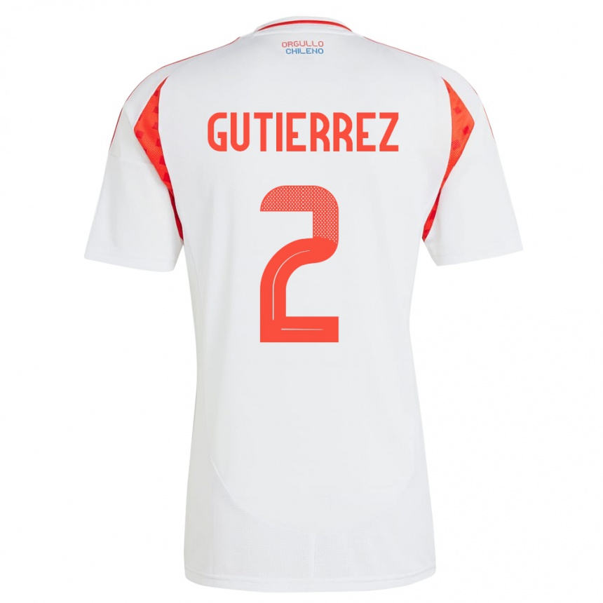 Vyrai Čilė Joaquín Gutiérrez #2 Baltas Išvykos Marškinėliai 24-26 T-Shirt