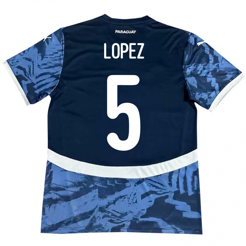Vyrai Paragvajus Óscar López #5 Mėlyna Išvykos Marškinėliai 24-26 T-Shirt